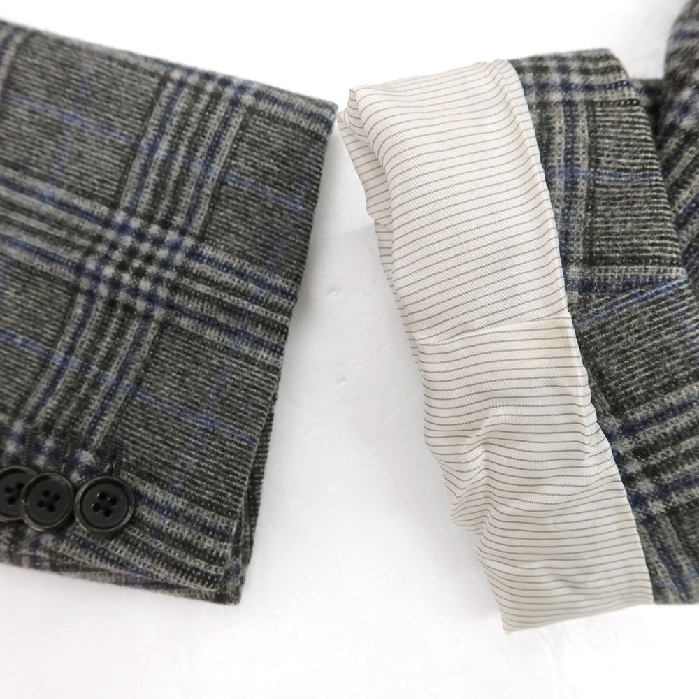 【中古】カルーゾ CARUSO ウール チェック ダブル テーラードジャケット グレーxネイビー【 50 】【 状態ランクC 】【 メンズ 】