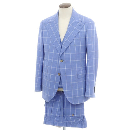 【中古】ガブリエレ パジーニ Gabriele Pasini ウール チェック スリーピース 2つボタンスーツ ライトブルー【 52 】【 状態ランクB 】【 メンズ 】