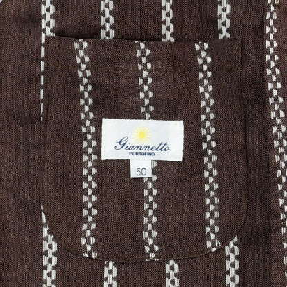 【中古】ジャンネット giannetto リネン ストライプ 2つボタンスーツ ブラウン【 上50/下48 】【 状態ランクB 】【 メンズ 】