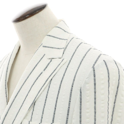 【中古】ジーステージ g-stage コットンポリエステルジャージー ストライプ ダブルジャケット ホワイトxネイビー【 50 】【 状態ランクC 】【 メンズ 】