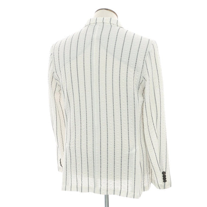 【中古】ジーステージ g-stage コットンポリエステルジャージー ストライプ ダブルジャケット ホワイトxネイビー【 50 】【 状態ランクC 】【 メンズ 】