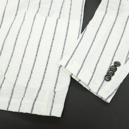 【中古】ジーステージ g-stage コットンポリエステルジャージー ストライプ ダブルジャケット ホワイトxネイビー【 50 】【 状態ランクC 】【 メンズ 】