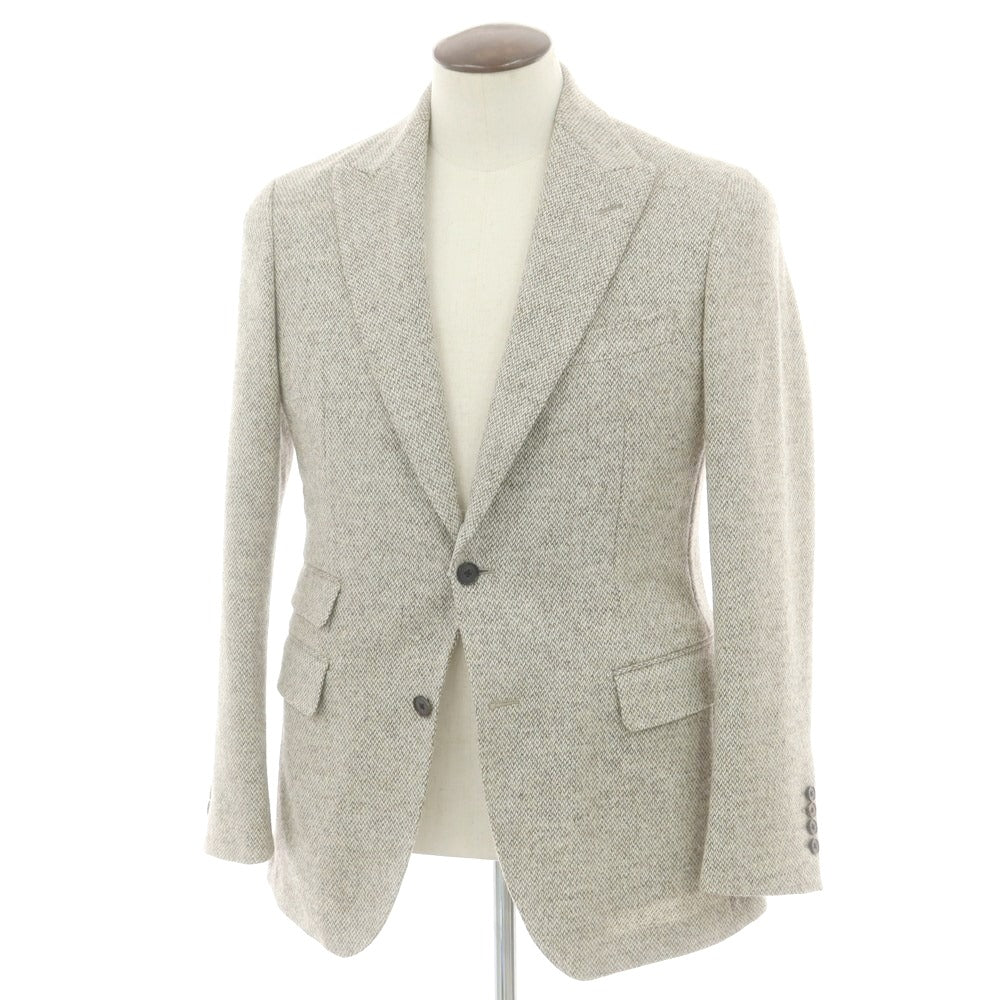 【中古】ビシット ユニバーサルランゲージ Bishitto UNIVERSAL LANGUAGE ツイードウール テーラードジャケット ベージュ【 50 】【 状態ランクB 】【 メンズ 】