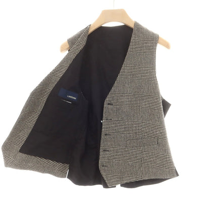【中古】ラルディーニ LARDINI ウール チェック ドレス系ジレ ベスト ブラックxアイボリー【 50 】【 状態ランクB 】【 メンズ 】