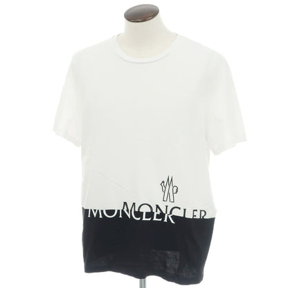【中古】モンクレール MONCLER コットン クルーネック 半袖Ｔシャツ ホワイトxブラック【 L 】【 状態ランクB 】【 メンズ 】