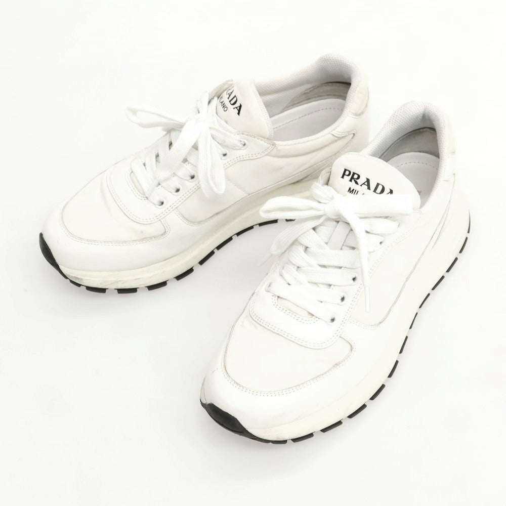 【中古】プラダ PRADA レザー ナイロン スニーカー ホワイト【 8 】【 状態ランクC 】【 メンズ 】