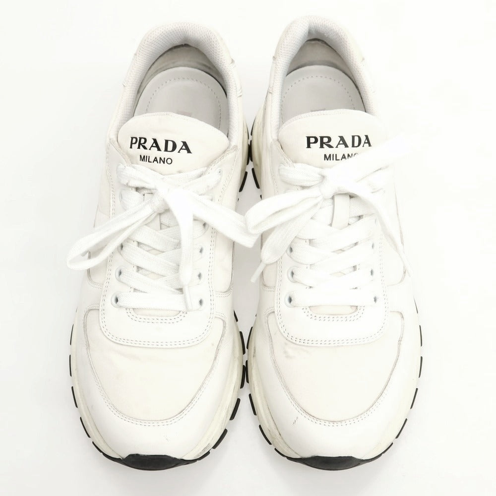 【中古】プラダ PRADA レザー ナイロン スニーカー ホワイト【 8 】【 状態ランクC 】【 メンズ 】