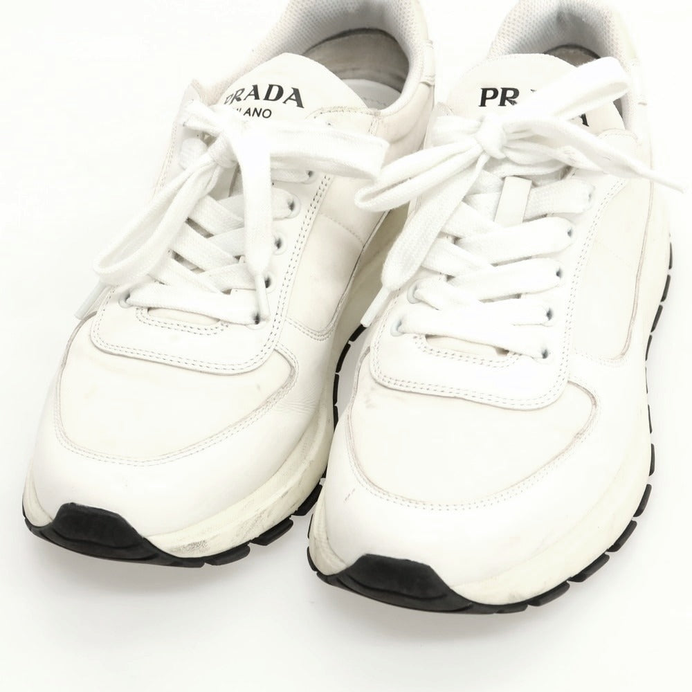 【中古】プラダ PRADA レザー ナイロン スニーカー ホワイト【 8 】【 状態ランクC 】【 メンズ 】