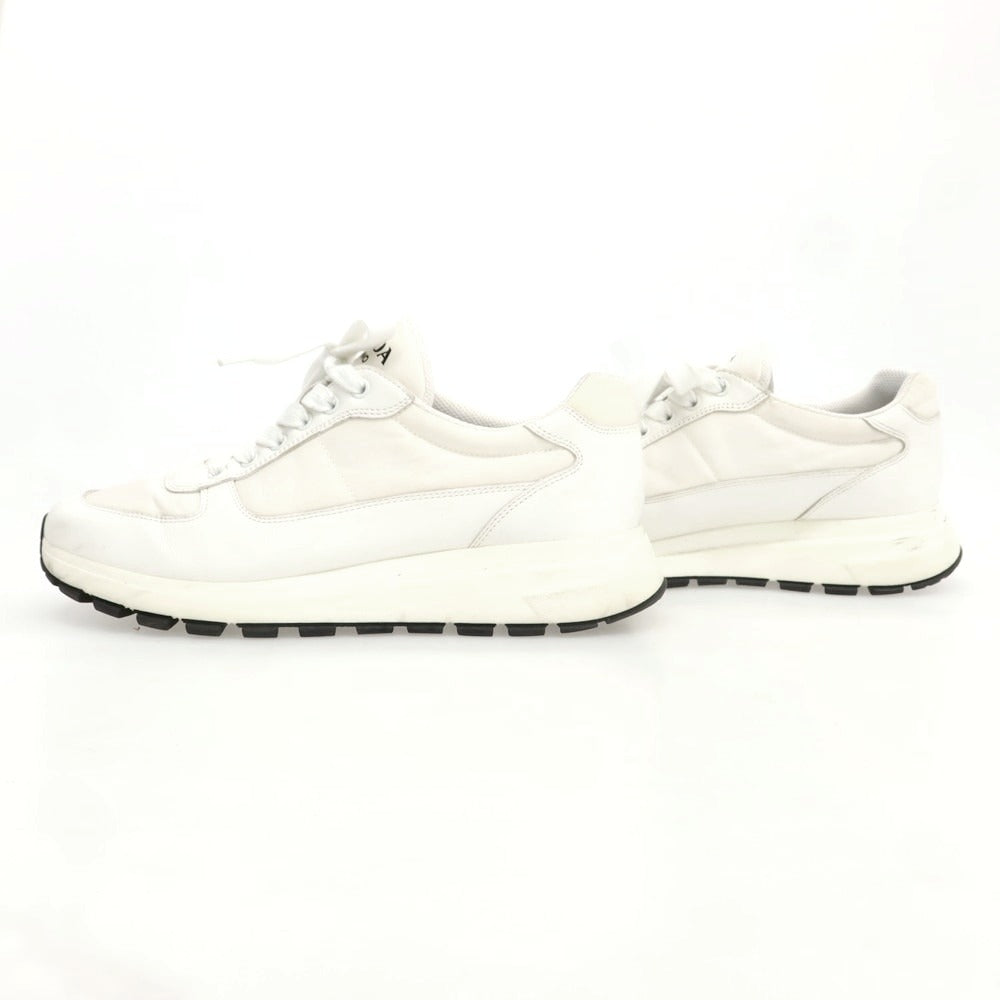 【中古】プラダ PRADA レザー ナイロン スニーカー ホワイト【 8 】【 状態ランクC 】【 メンズ 】