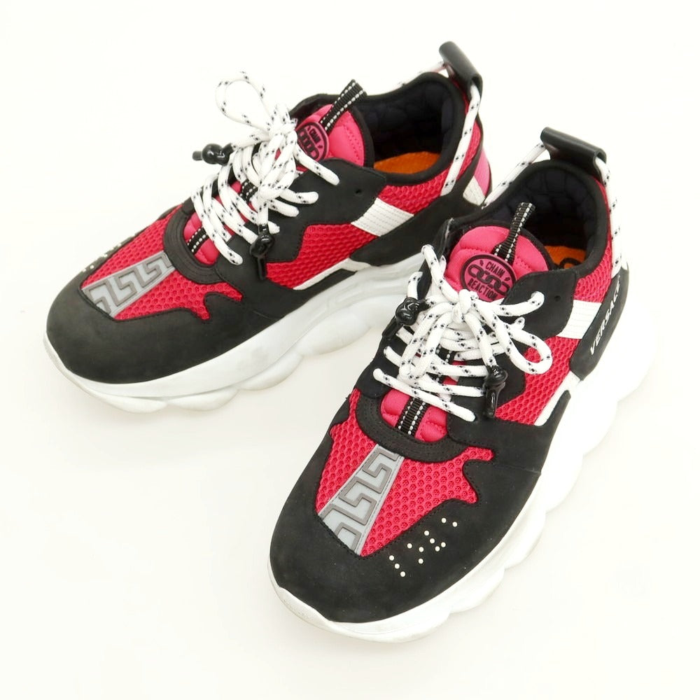 【中古】ヴェルサーチ VERSACE ヌバック ナイロン スニーカー ブラックxピンク【 42 】【 状態ランクC 】【 メンズ 】