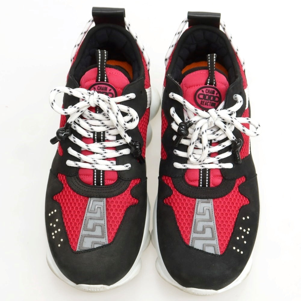 【中古】ヴェルサーチ VERSACE ヌバック ナイロン スニーカー ブラックxピンク【 42 】【 状態ランクC 】【 メンズ 】