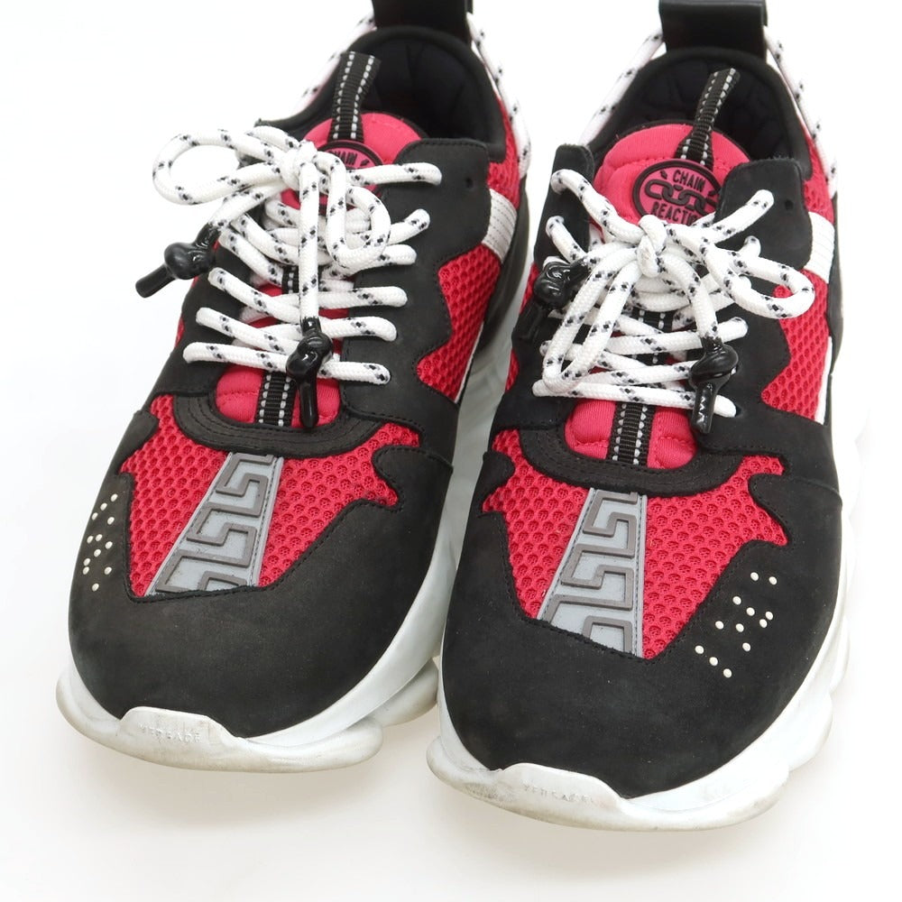 【中古】ヴェルサーチ VERSACE ヌバック ナイロン スニーカー ブラックxピンク【 42 】【 状態ランクC 】【 メンズ 】
