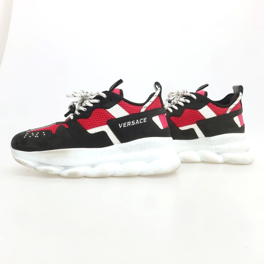 【中古】ヴェルサーチ VERSACE ヌバック ナイロン スニーカー ブラックxピンク【 42 】【 状態ランクC 】【 メンズ 】