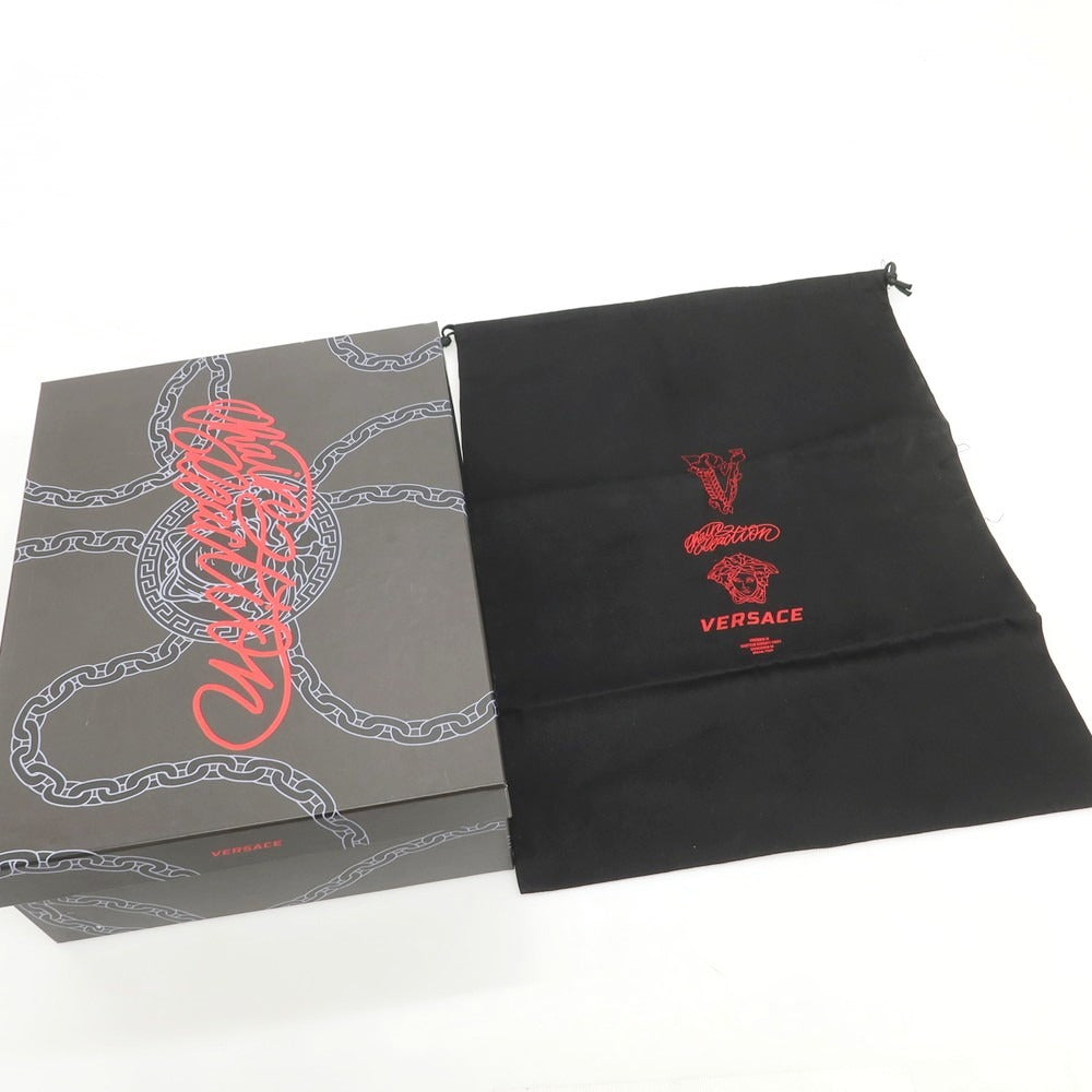 【中古】ヴェルサーチ VERSACE ヌバック ナイロン スニーカー ブラックxピンク【 42 】【 状態ランクC 】【 メンズ 】