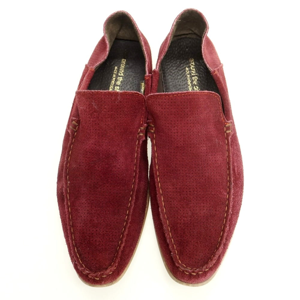 【中古】アラウンド ザ シューズ around the shoes パンチングスエード ローファー ワインレッド【 41 】【 状態ランクC 】【 メンズ 】