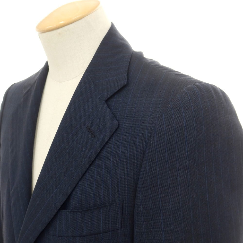 【中古】サルトリア アットリーニ Sartoria Attolini ウールカシミヤ ストライプ 3つボタンスーツ ネイビーxブルー【 44 】【 状態ランクC 】【 メンズ 】