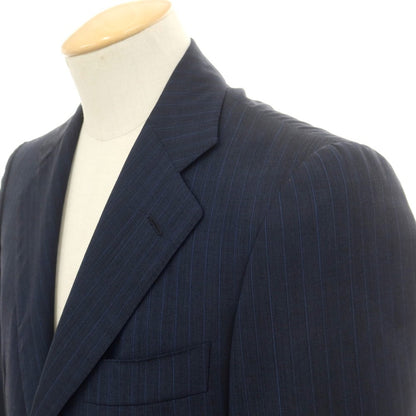 【中古】サルトリア アットリーニ Sartoria Attolini ウールカシミヤ ストライプ 3つボタンスーツ ネイビーxブルー【 44 】【 状態ランクC 】【 メンズ 】