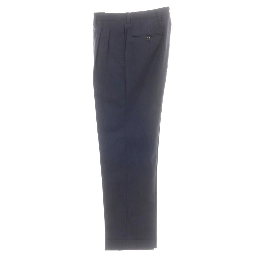 【中古】サルトリア アットリーニ Sartoria Attolini ウールカシミヤ ストライプ 3つボタンスーツ ネイビーxブルー【 44 】【 状態ランクC 】【 メンズ 】