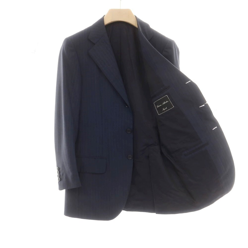 【中古】サルトリア アットリーニ Sartoria Attolini ウールカシミヤ ストライプ 3つボタンスーツ ネイビーxブルー【 44 】【 状態ランクC 】【 メンズ 】