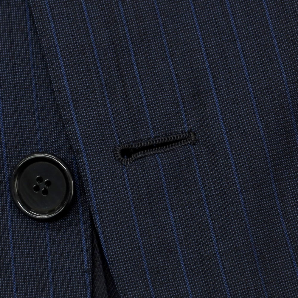 【中古】サルトリア アットリーニ Sartoria Attolini ウールカシミヤ ストライプ 3つボタンスーツ ネイビーxブルー【 44 】【 状態ランクC 】【 メンズ 】