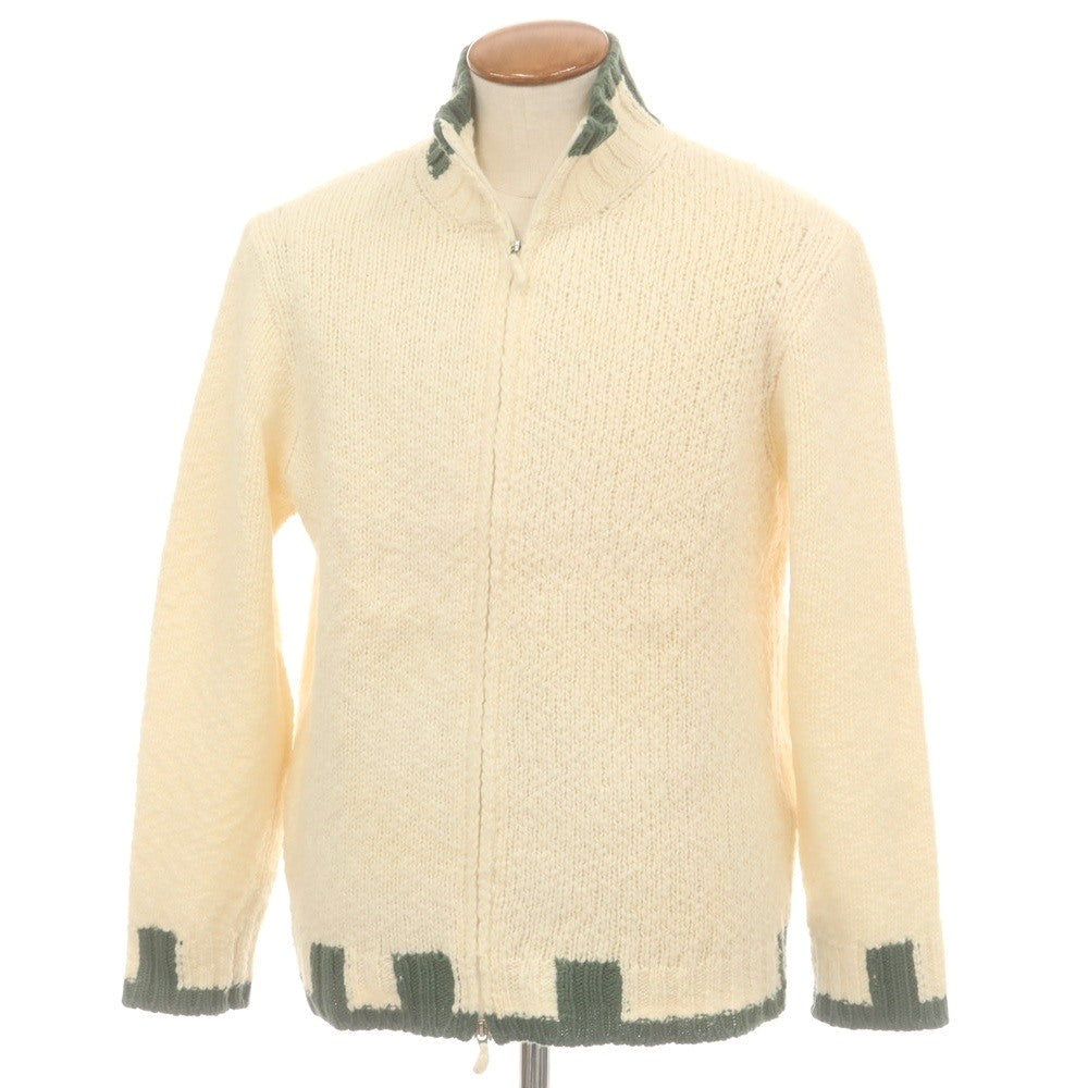【中古】クルチアーニ CRUCIANI ウールアルパカカシミヤ スタンドカラー ダブルジップ カーディガン アイボリーxグリーン【 48 】【 状態ランクB 】【 メンズ 】