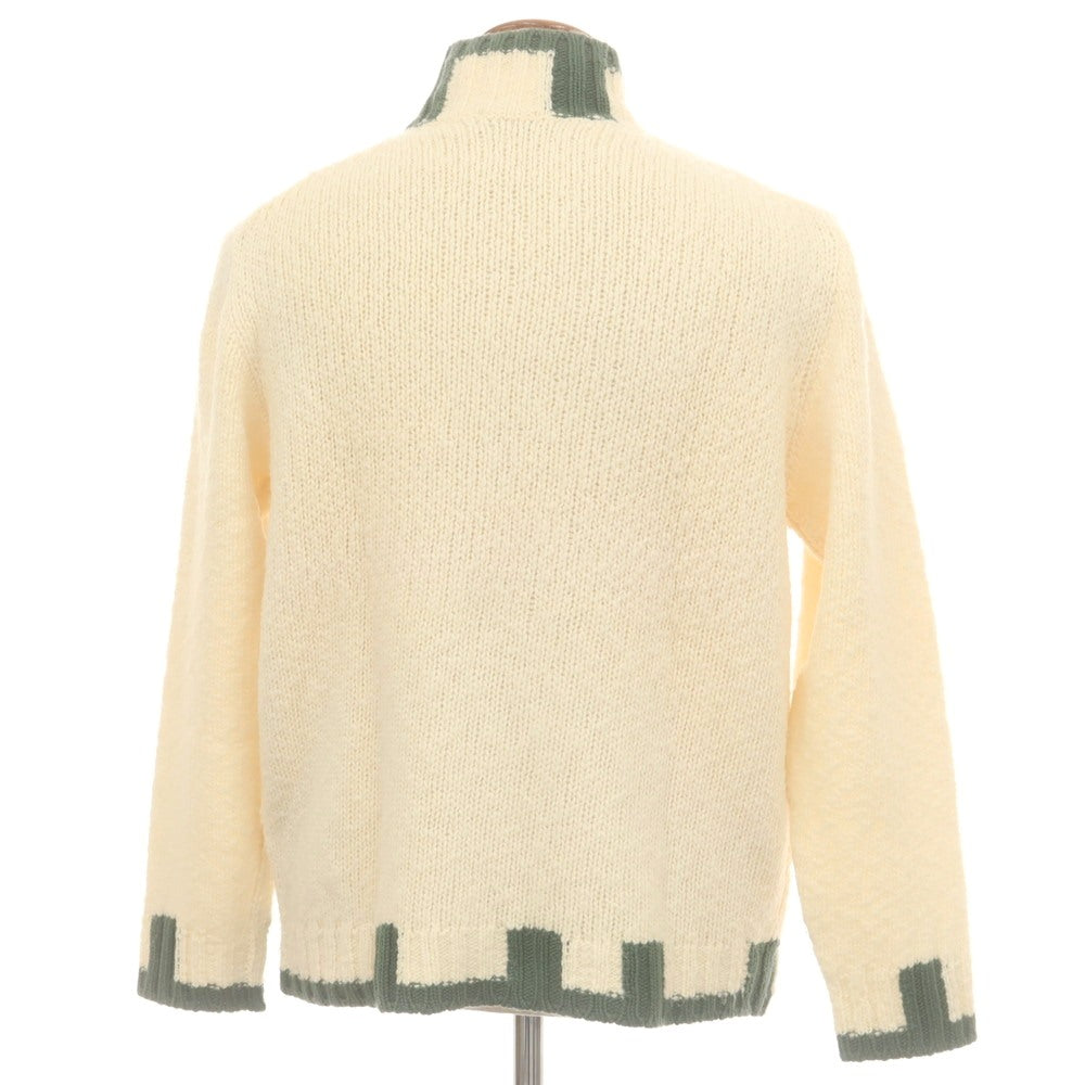 【中古】クルチアーニ CRUCIANI ウールアルパカカシミヤ スタンドカラー ダブルジップ カーディガン アイボリーxグリーン【 48 】【 状態ランクB 】【 メンズ 】