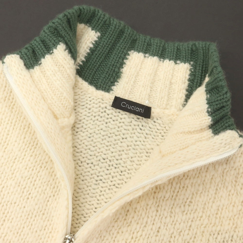 【中古】クルチアーニ CRUCIANI ウールアルパカカシミヤ スタンドカラー ダブルジップ カーディガン アイボリーxグリーン【 48 】【 状態ランクB 】【 メンズ 】