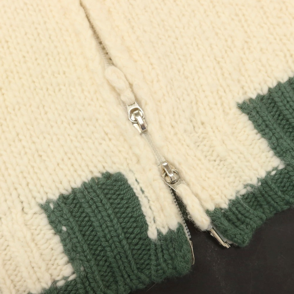 【中古】クルチアーニ CRUCIANI ウールアルパカカシミヤ スタンドカラー ダブルジップ カーディガン アイボリーxグリーン【 48 】【 状態ランクB 】【 メンズ 】