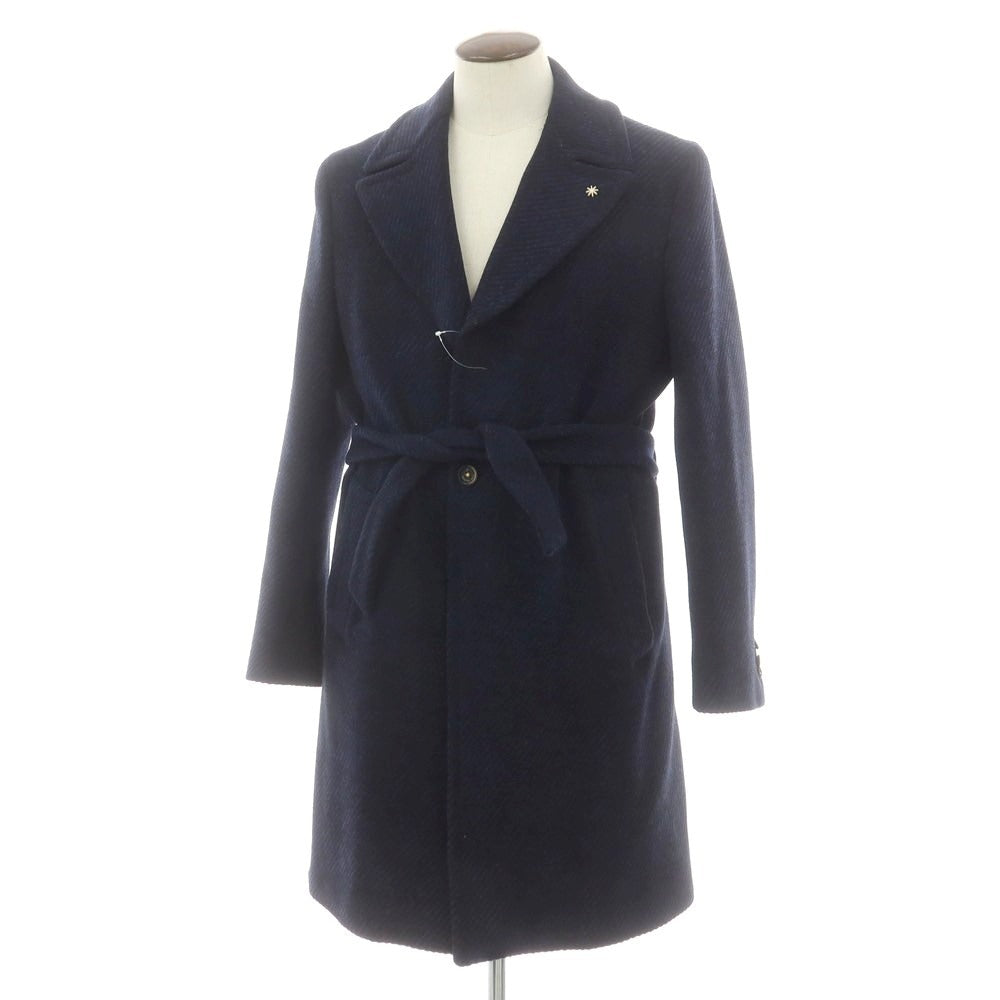 【中古】マニュエル リッツ MANUEL RITZ ウールアクリル チェスターフィールドコート ネイビーxブラック【 52 】【 状態ランクB 】【 メンズ 】