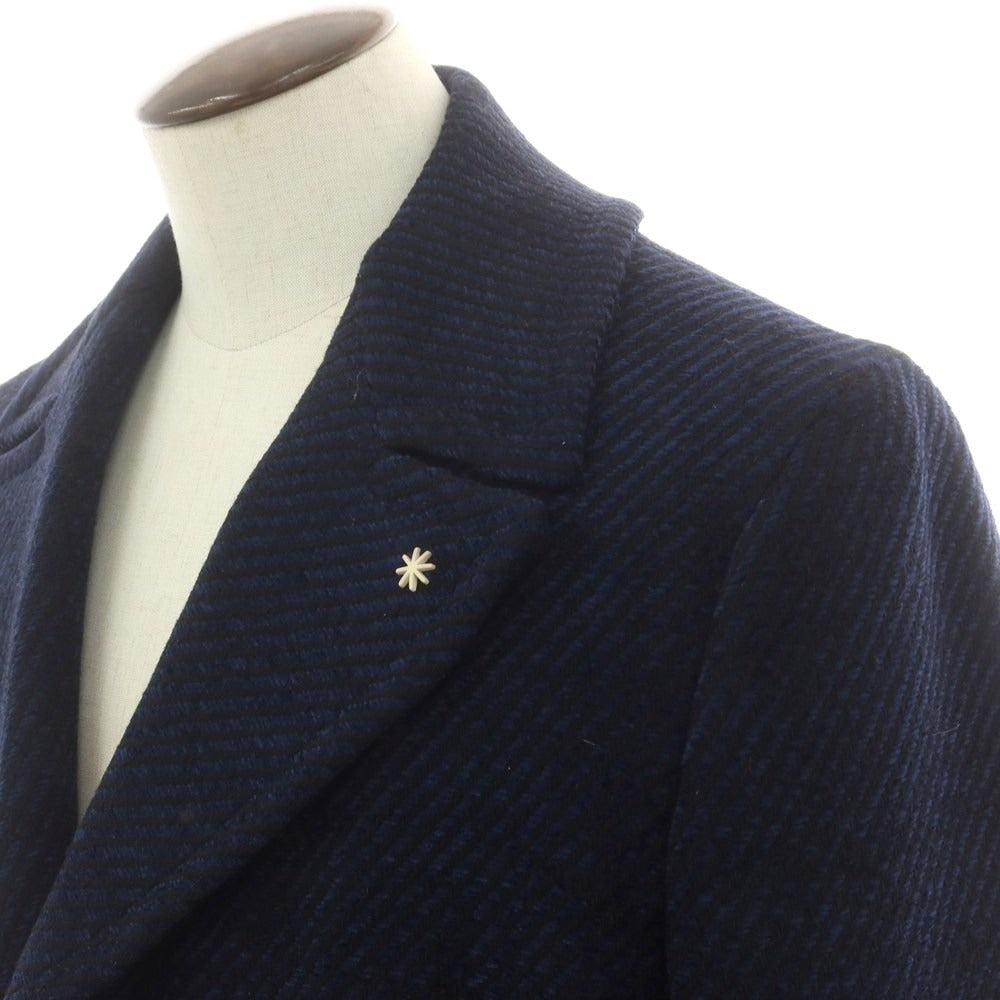 【中古】マニュエル リッツ MANUEL RITZ ウールアクリル チェスターフィールドコート ネイビーxブラック【 52 】【 状態ランクB 】【 メンズ 】