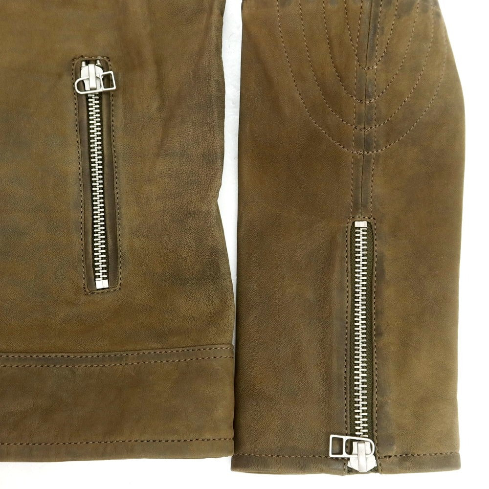 【中古】グースクラフト goosecraft ラムレザー シングルライダースジャケット オリーブカーキ系【 XL 】【 状態ランクC 】【 メンズ 】
