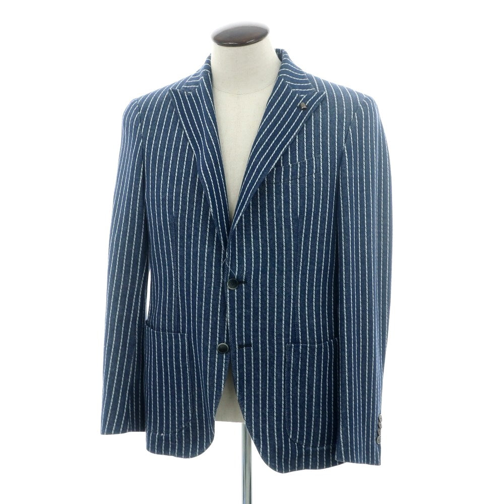 【中古】サルトリア ラトーレ SARTORIA LATORRE コットンリネンジャージー ストライプ ジャケット ネイビーxホワイト【 52 】【 状態ランクB 】【 メンズ 】
