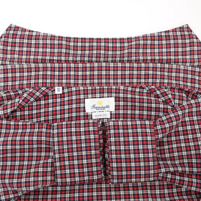 【中古】ジャンネット giannetto コットン チェック ホリゾンタルカラー カジュアルシャツ レッドxネイビー【 40 】【 状態ランクC 】【 メンズ 】