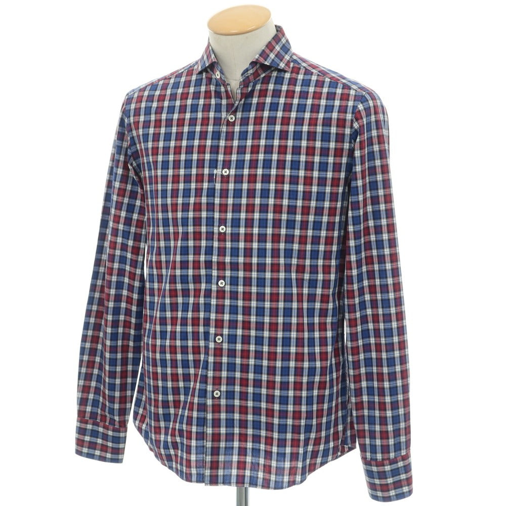 【中古】チット CIT LUXURY コットン チェック ワイドカラー カジュアルシャツ ブルーxダークレッド×ネイビー【 38 】【 状態ランクC 】【 メンズ 】 [DPD]