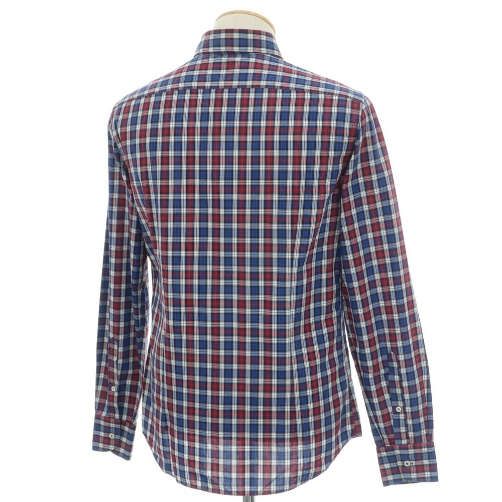 【中古】チット CIT LUXURY コットン チェック ワイドカラー カジュアルシャツ ブルーxダークレッド×ネイビー【 38 】【 状態ランクC 】【 メンズ 】 [DPD]