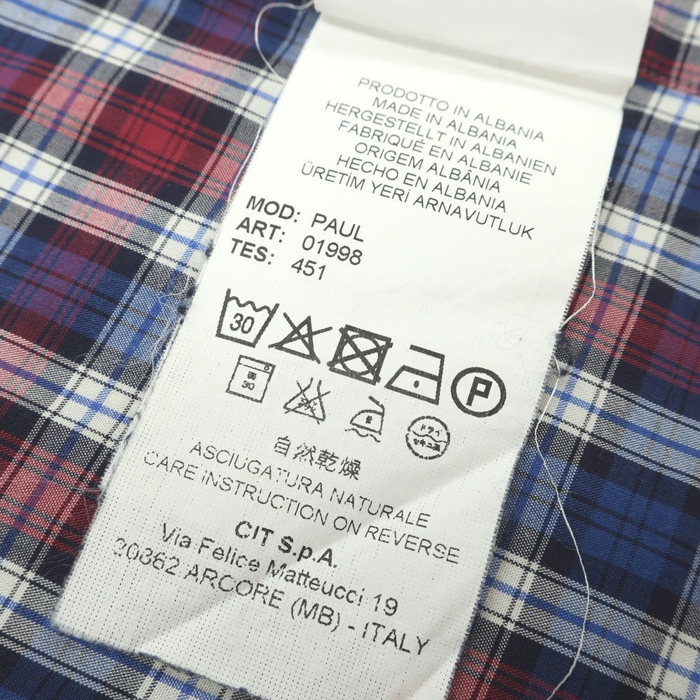 【中古】チット CIT LUXURY コットン チェック ワイドカラー カジュアルシャツ ブルーxダークレッド×ネイビー【 38 】【 状態ランクC 】【 メンズ 】 [DPD]