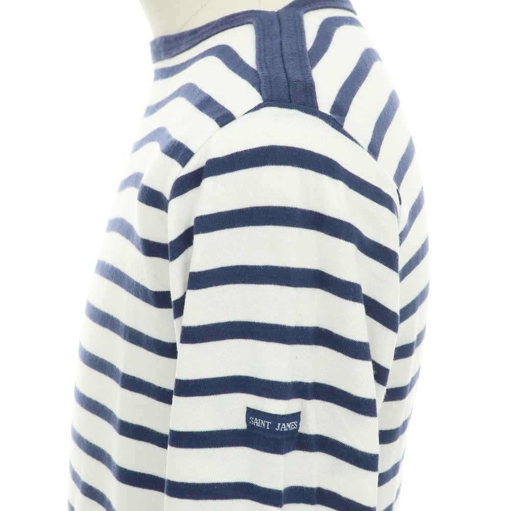 【中古】セントジェームス SAINT JAMES コットン ボーダー ボートネック 七分袖 長袖Ｔシャツ ホワイトxネイビー【サイズ3】【 状態ランクC 】【 メンズ 】 [DPD]