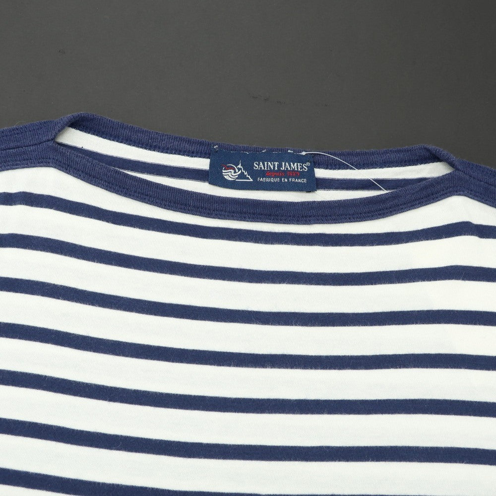 【中古】セントジェームス SAINT JAMES コットン ボーダー ボートネック 七分袖 長袖Ｔシャツ ホワイトxネイビー【サイズ3】【 状態ランクC 】【 メンズ 】 [DPD]
