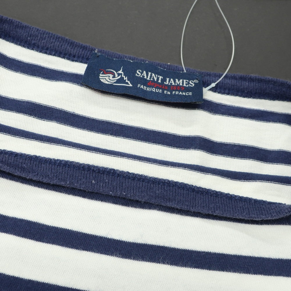 【中古】セントジェームス SAINT JAMES コットン ボーダー ボートネック 七分袖 長袖Ｔシャツ ホワイトxネイビー【サイズ3】【 状態ランクC 】【 メンズ 】 [DPD]