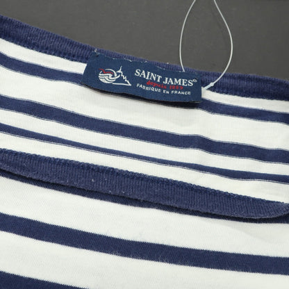 【中古】セントジェームス SAINT JAMES コットン ボーダー ボートネック 七分袖 Ｔシャツ ホワイトxネイビー【 3 】【 状態ランクC 】【 メンズ 】
