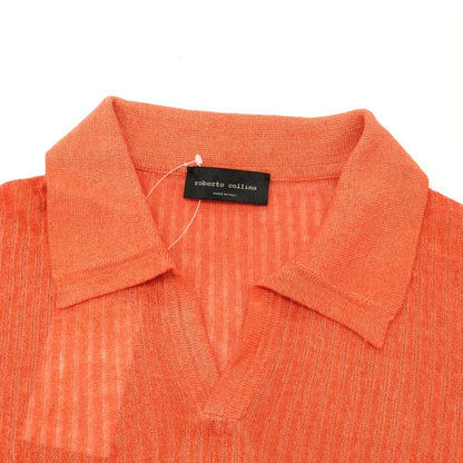 【中古】ロベルトコリーナ ROBERTO COLLINA リネンレーヨン スキッパー 半袖 ポロニット オレンジ系【 48 】【 状態ランクB 】【 メンズ 】