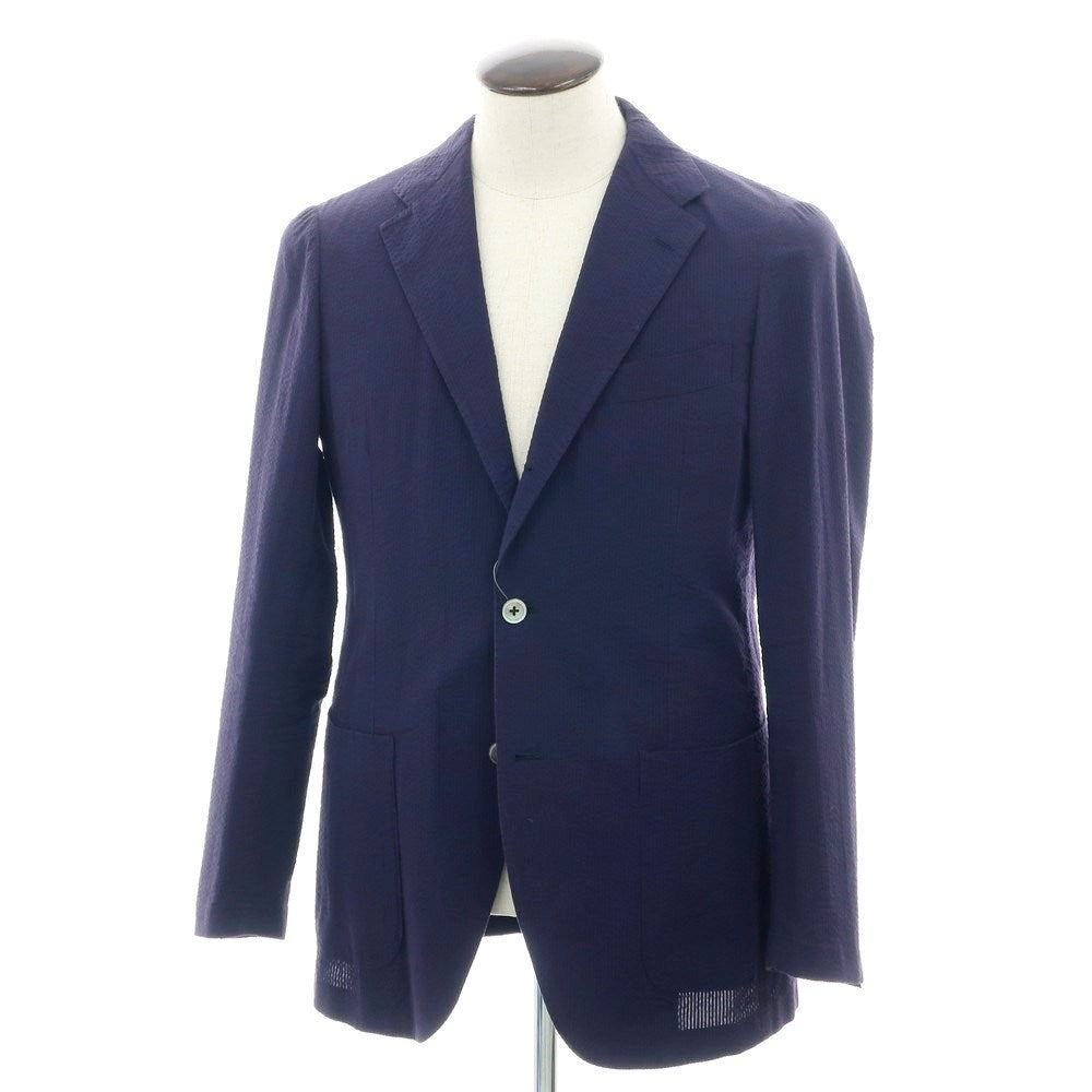 【中古】ビームスエフ BEAMS F シアサッカーコットン カジュアルジャケット ネイビー【 52 】【 状態ランクC 】【 メンズ 】