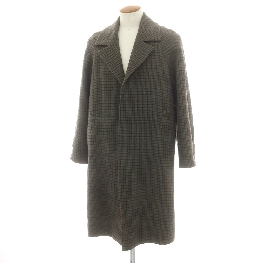 【中古】ピーティートリノ PT TORINO ウール チェック チェスターフィールドコート オリーブxネイビー【 46 】【 状態ランクB 】【 メンズ 】