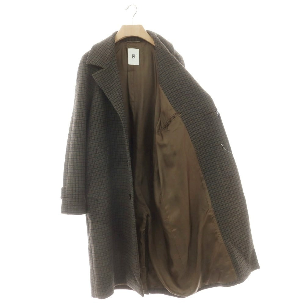 【中古】ピーティートリノ PT TORINO ウール チェック チェスターフィールドコート オリーブxネイビー【 46 】【 状態ランクB 】【 メンズ 】