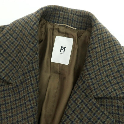 【中古】ピーティートリノ PT TORINO ウール チェック チェスターフィールドコート オリーブxネイビー【 46 】【 状態ランクB 】【 メンズ 】