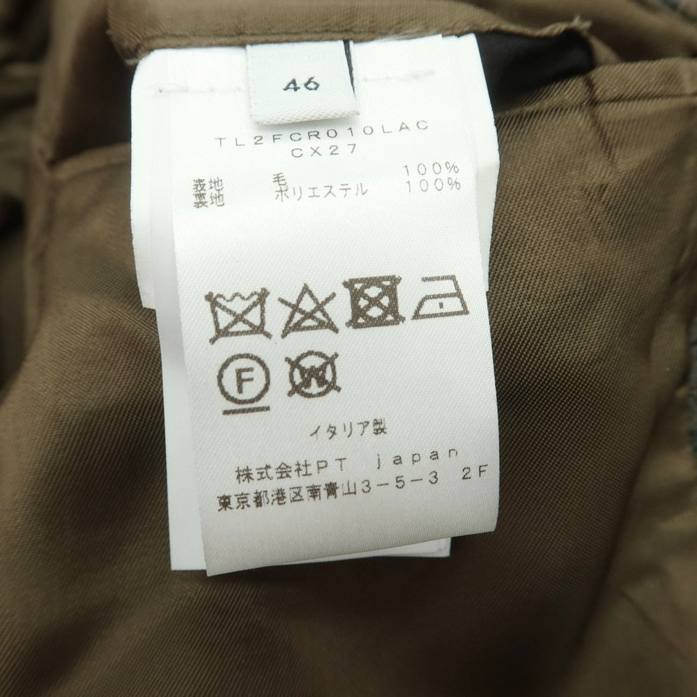 【中古】ピーティートリノ PT TORINO ウール チェック チェスターフィールドコート オリーブxネイビー【 46 】【 状態ランクB 】【 メンズ 】