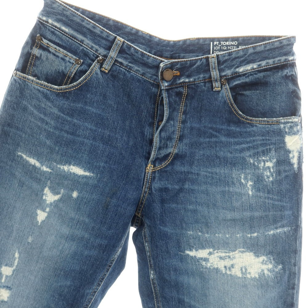 【中古】ピーティートリノ デニム PT TORINO DENIM THE REBEL リペア加工 デニムパンツ ジーンズ ダークブルー【 32 】【 状態ランクC 】【 メンズ 】