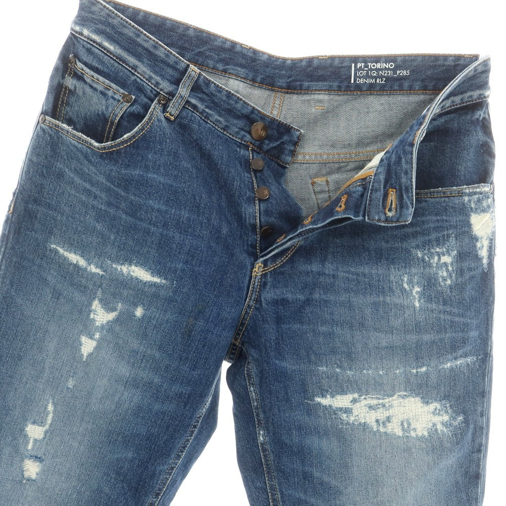 【中古】ピーティートリノ デニム PT TORINO DENIM THE REBEL リペア加工 デニムパンツ ジーンズ ダークブルー【 32 】【 状態ランクC 】【 メンズ 】
