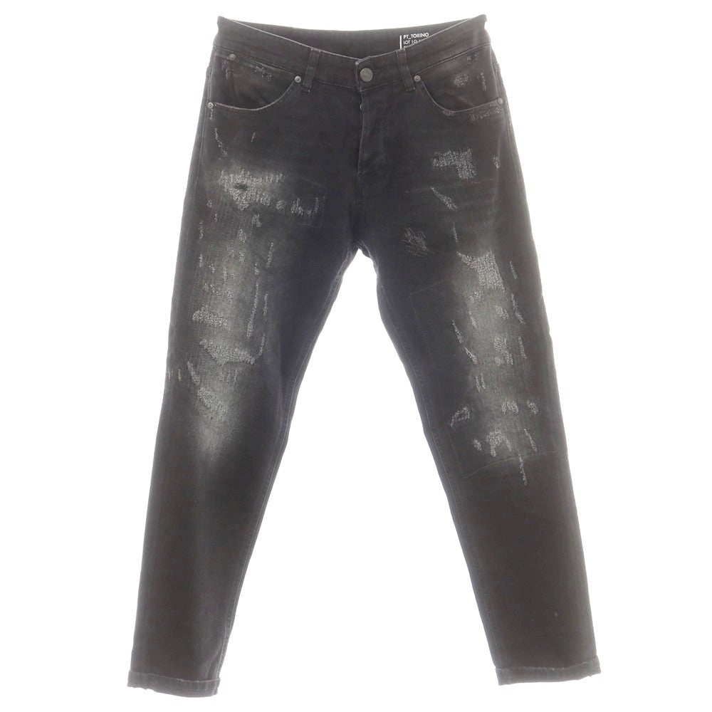 【中古】ピーティートリノ デニム PT TORINO DENIM REGGAE リペア加工 デニムパンツ ジーンズ ブラック【 32 】【 状態ランクB 】【 メンズ 】