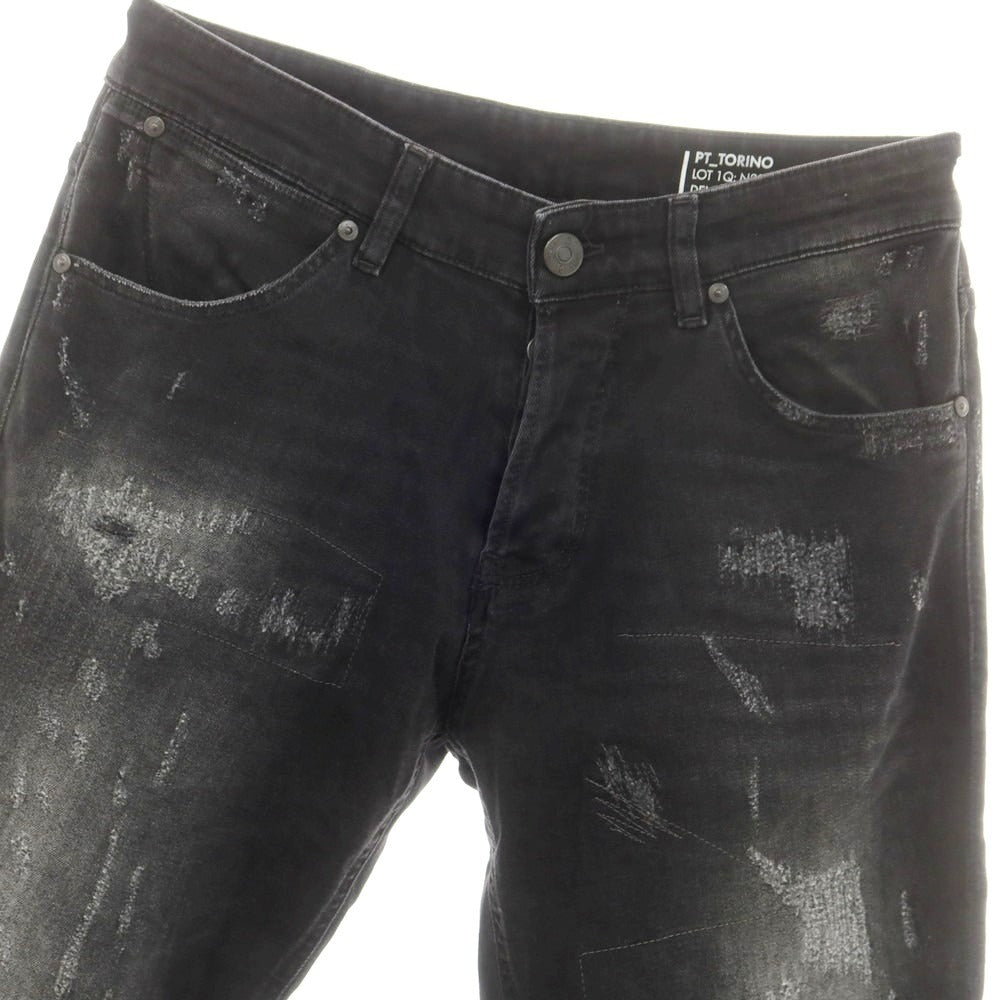 【中古】ピーティートリノ デニム PT TORINO DENIM REGGAE リペア加工 デニムパンツ ジーンズ ブラック【 32 】【 状態ランクB 】【 メンズ 】